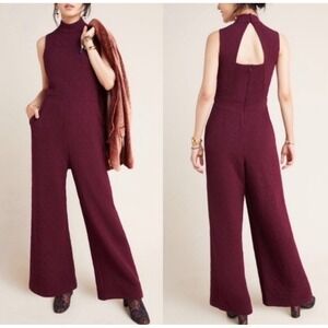 Eva Franco Anthropologie Charley Mock Neck Plum Jumpsuit Size Large New $160